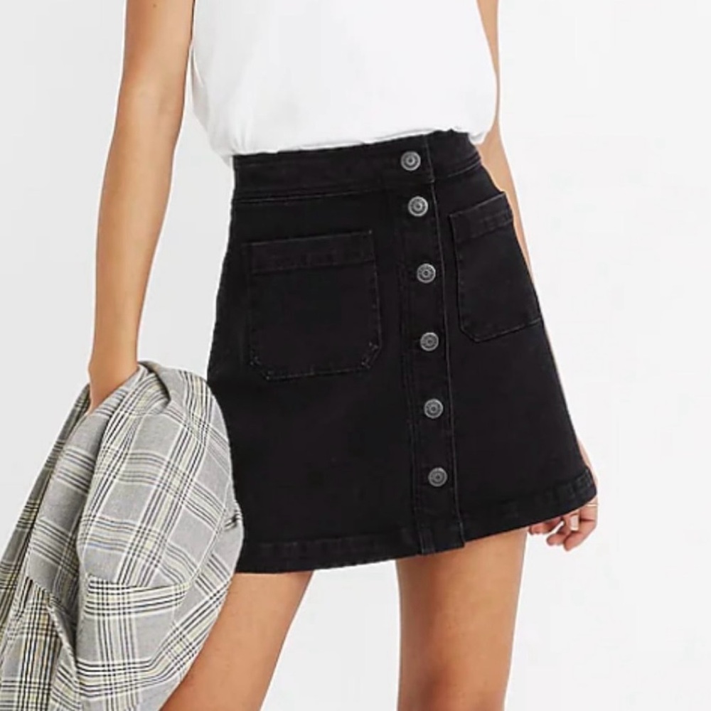 Madewell Black Button Up Stretch A-line Mini Skirt Size 0
